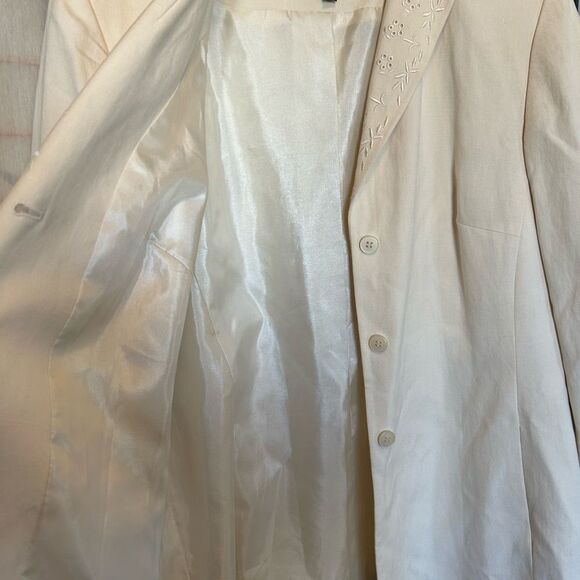 Travis Ayers Embroidered Eyelet Detail Cream Beige Linen Blazer 16 - Picture 4 of 9